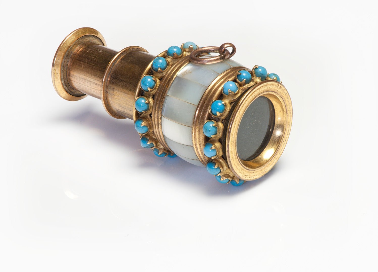 Antique 1800 Mother of Pearl Turquoise Miniature Telescope - DSF Antique Jewelry