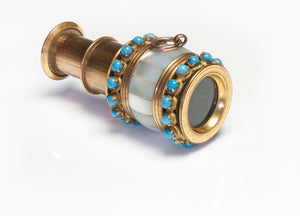 Antique 1800 Mother of Pearl Turquoise Miniature Telescope