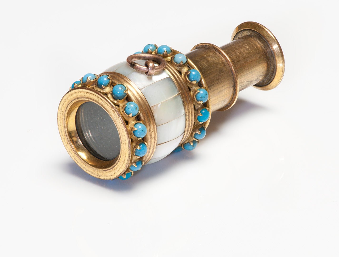 Antique 1800 Mother of Pearl Turquoise Miniature Telescope