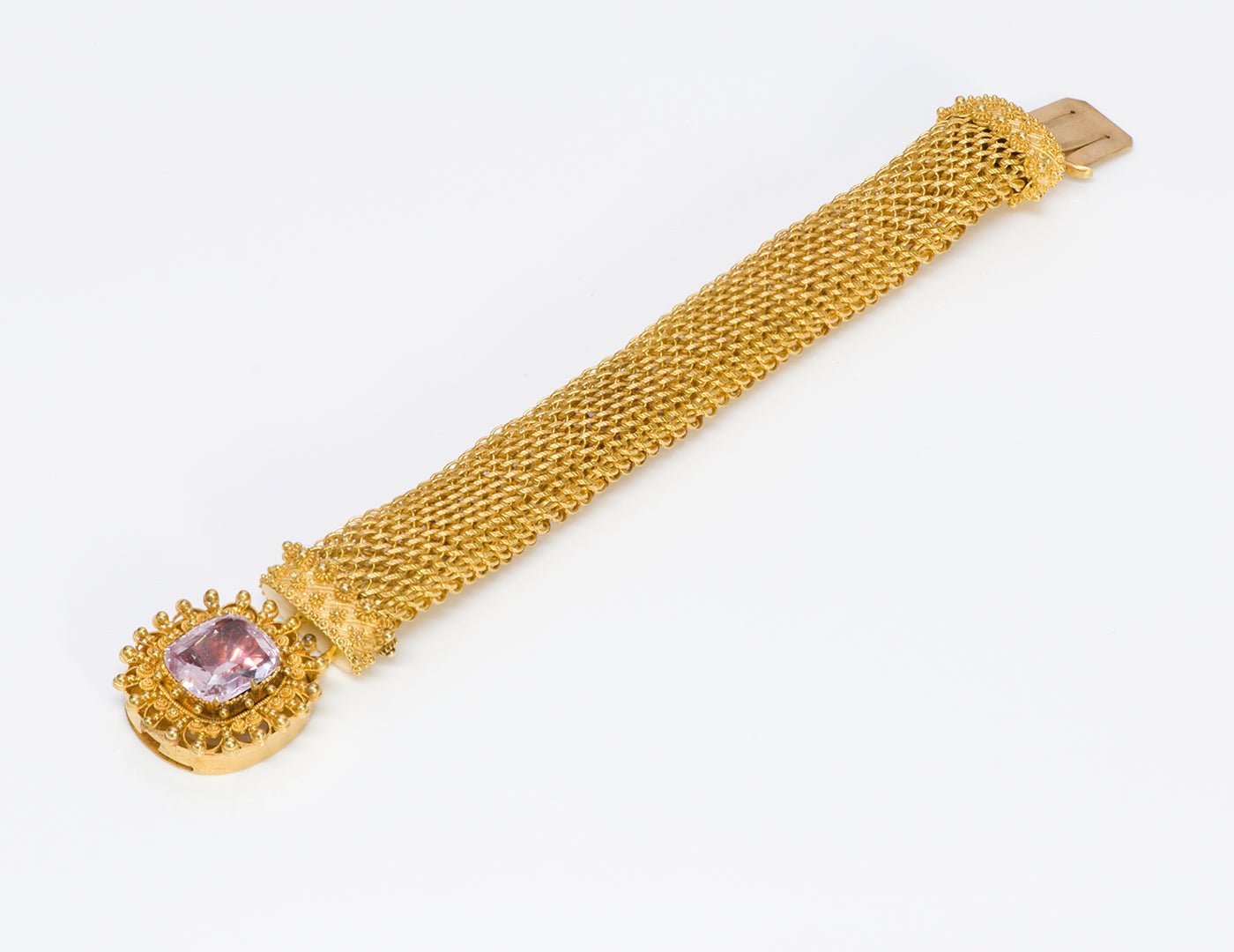 Antique 1840's Pink Topaz Gold Mesh Bracelet