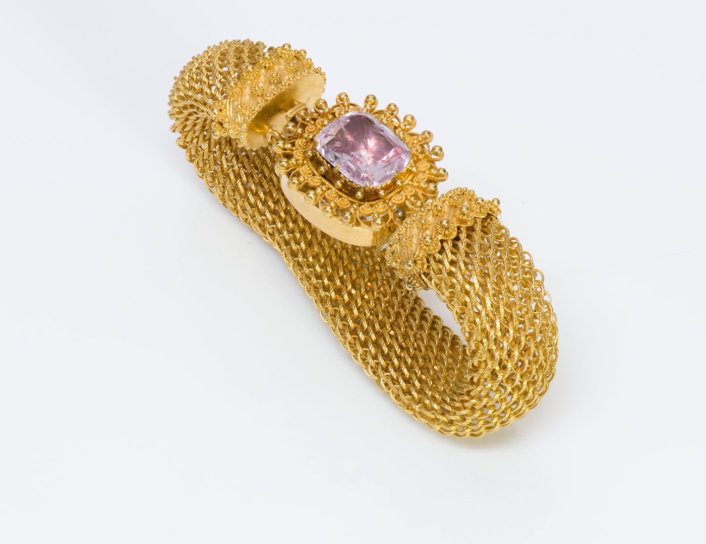 Antique 1840's Pink Topaz Gold Mesh Bracelet - DSF Antique Jewelry