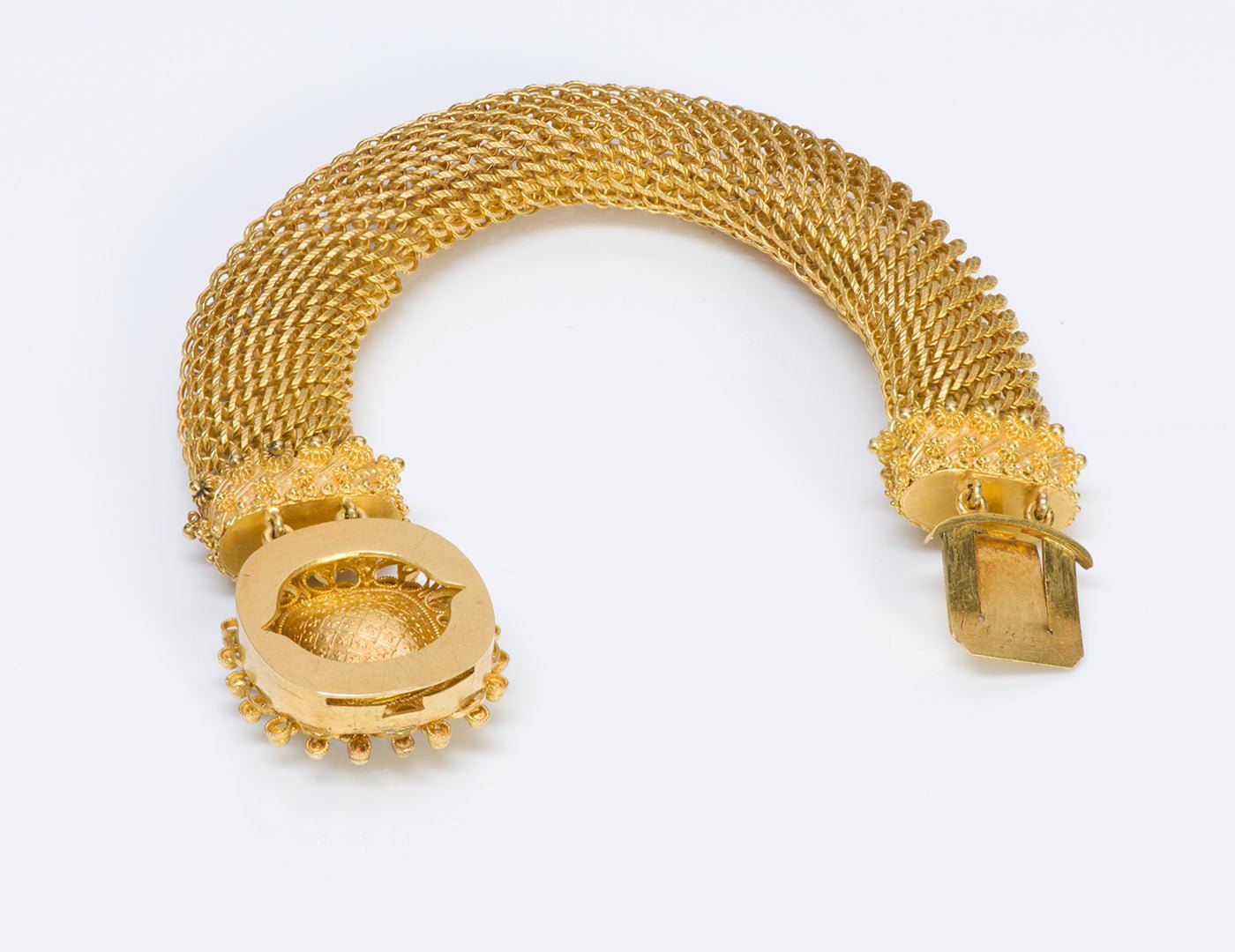 Antique 1840's Pink Topaz Gold Mesh Bracelet