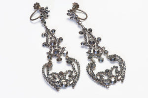 Antique 1850 French Long Chandelier Cut Steel Earrings