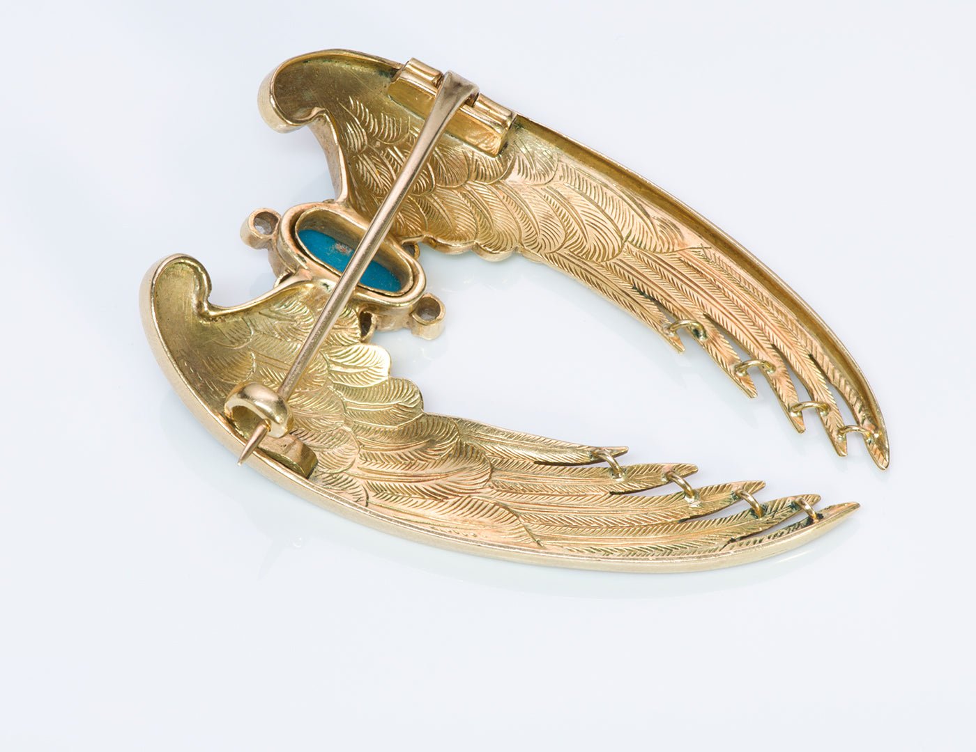 Antique 1860's Gold Enamel Turquoise Diamond Wings Brooch Pin