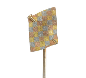 Antique 1879 Whimsical Inlaid Gold Woven Stick Pin