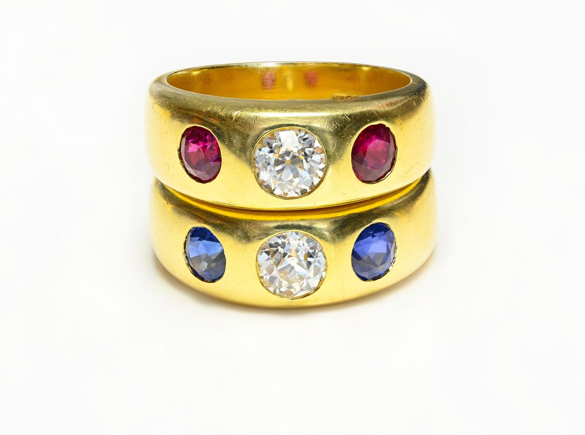 Antique 18K Diamond Ruby Sapphire Gypsy Men's Rings