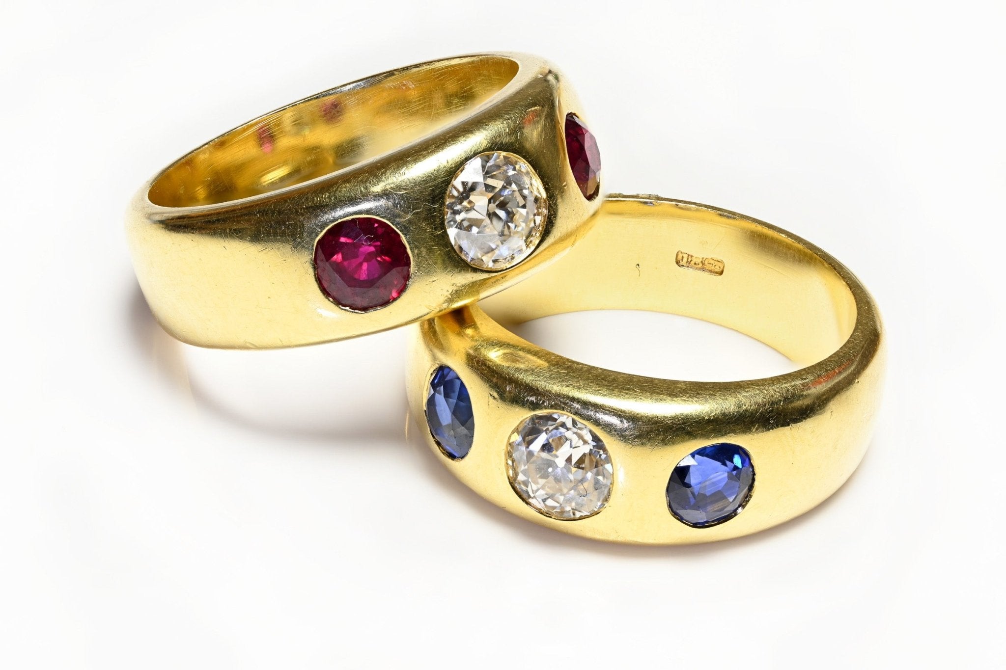 Antique 18K Diamond Ruby Sapphire Gypsy Men's Rings - DSF Antique Jewelry
