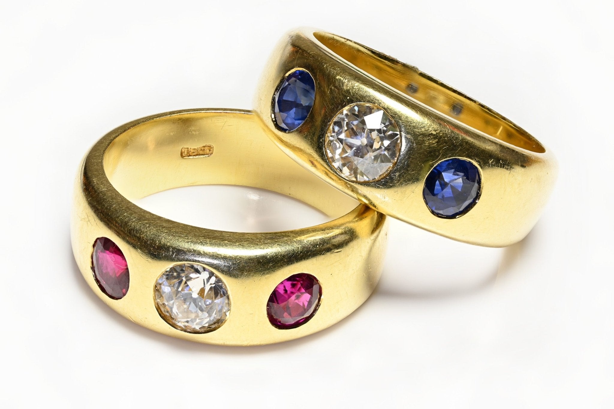 Antique 18K Diamond Ruby Sapphire Gypsy Men's Rings