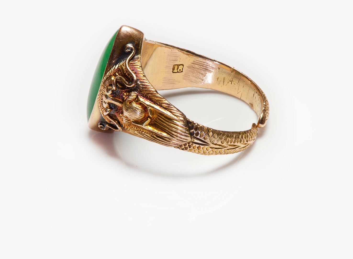Antique 18K Gold Chinese Dragon GIA Jadeite Jade Men's Ring