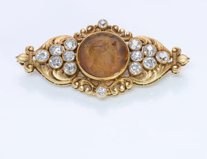 Antique Marcus Co. 18K Gold Diamond Citrine Cameo Brooch by Gustav Manz