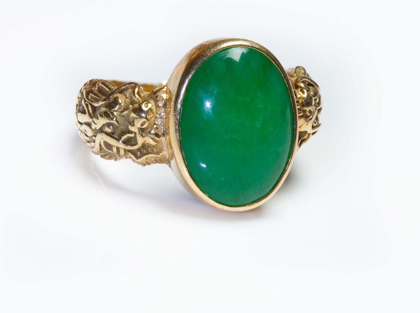 Antique 18K Gold Dragon Jade Men's Ring