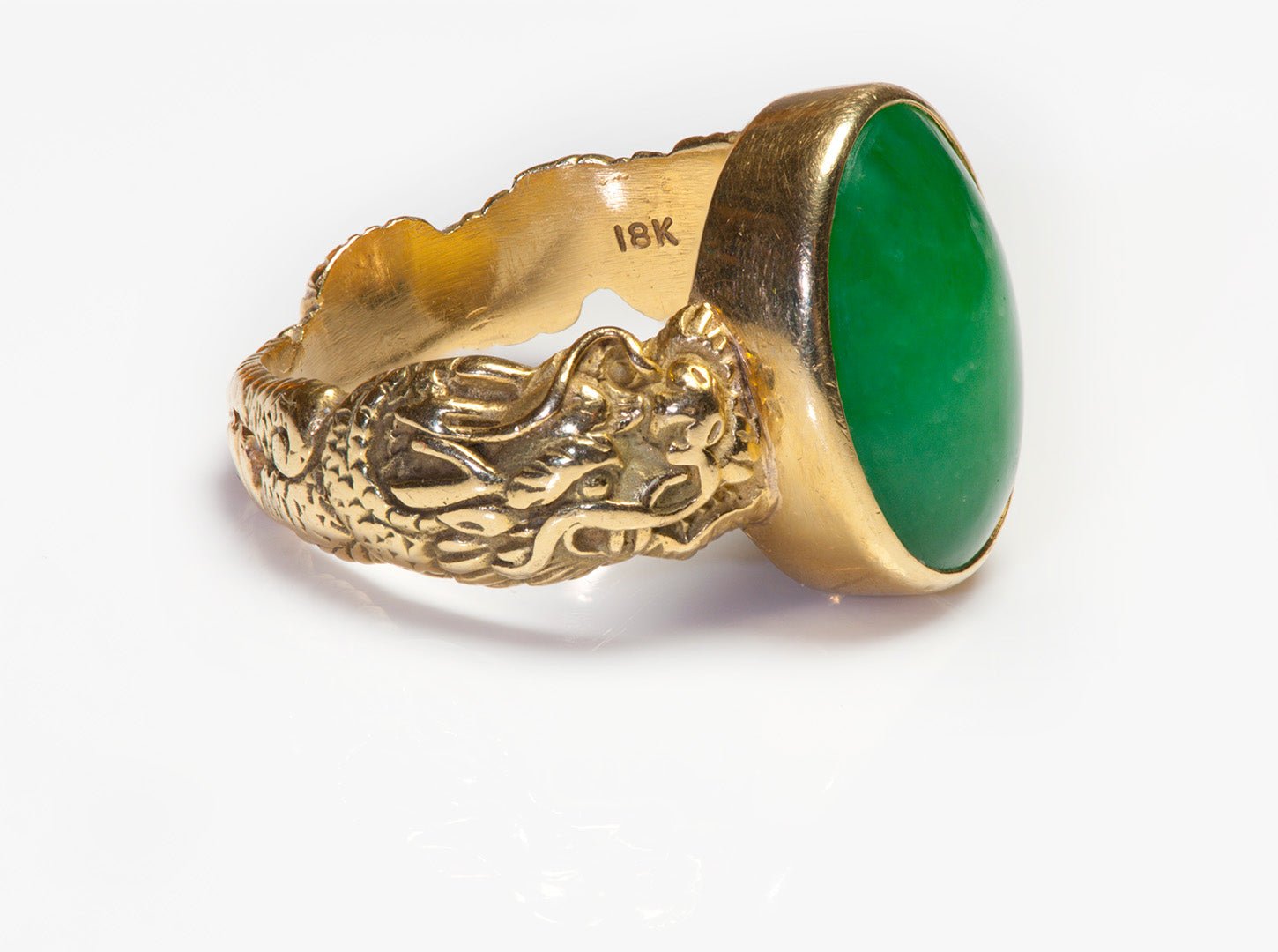 Antique 18K Gold Dragon Jade Men's Ring