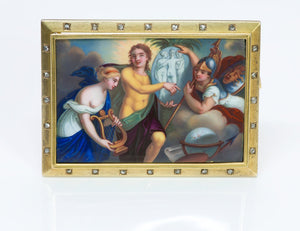 Antique 18K Gold Enamel Diamond Brooch Painting