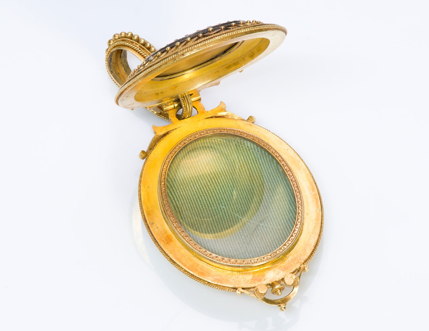 Antique 18K Gold Enamel Diamond Pendant Locket Attributed to Eugène Fontenay - DSF Antique Jewelry