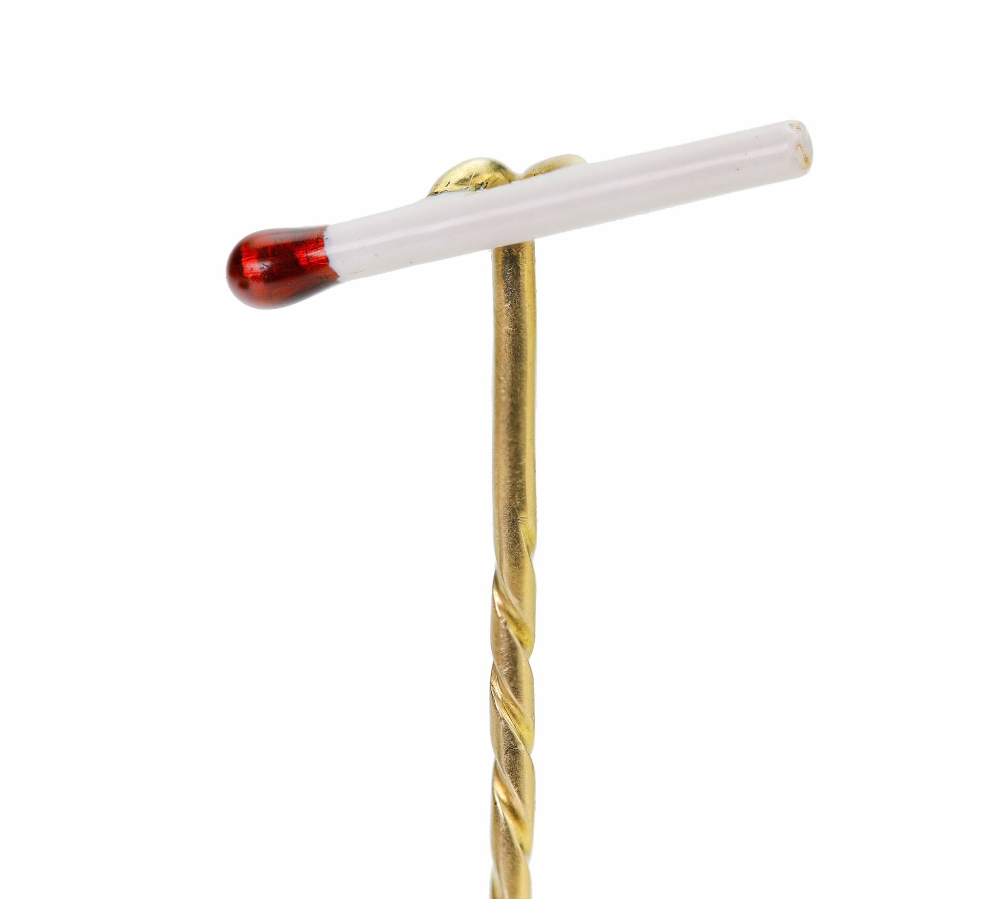 Antique 18K Gold Enamel Match Stick Stick Pin