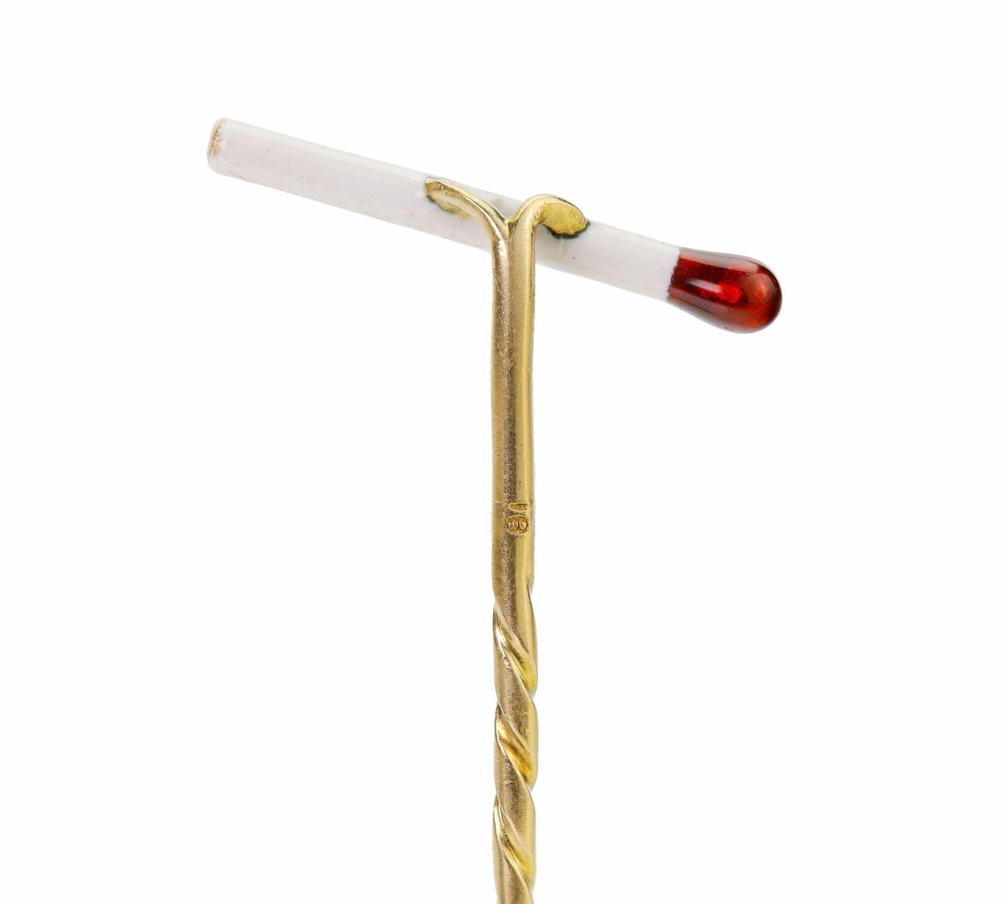 Antique 18K Gold Enamel Match Stick Stick Pin