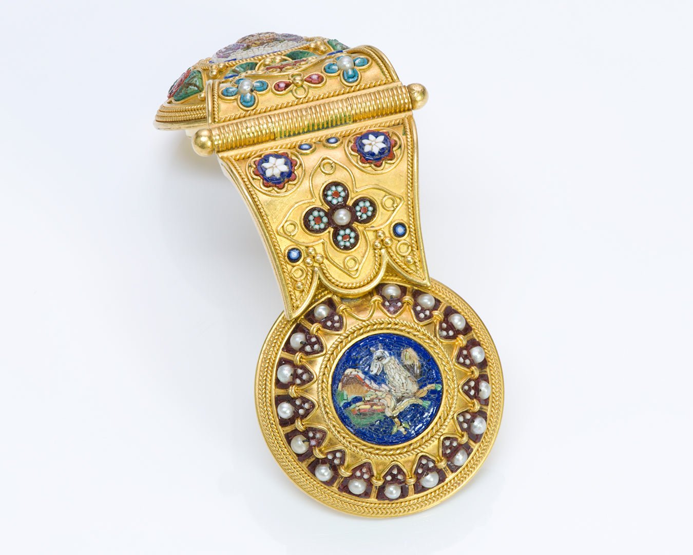 Antique 18K Gold Medusa Mosaic Pearl Bulla Pendant - DSF Antique Jewelry
