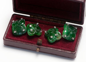 Antique 18K Gold Platinum Carved Jade Cufflinks