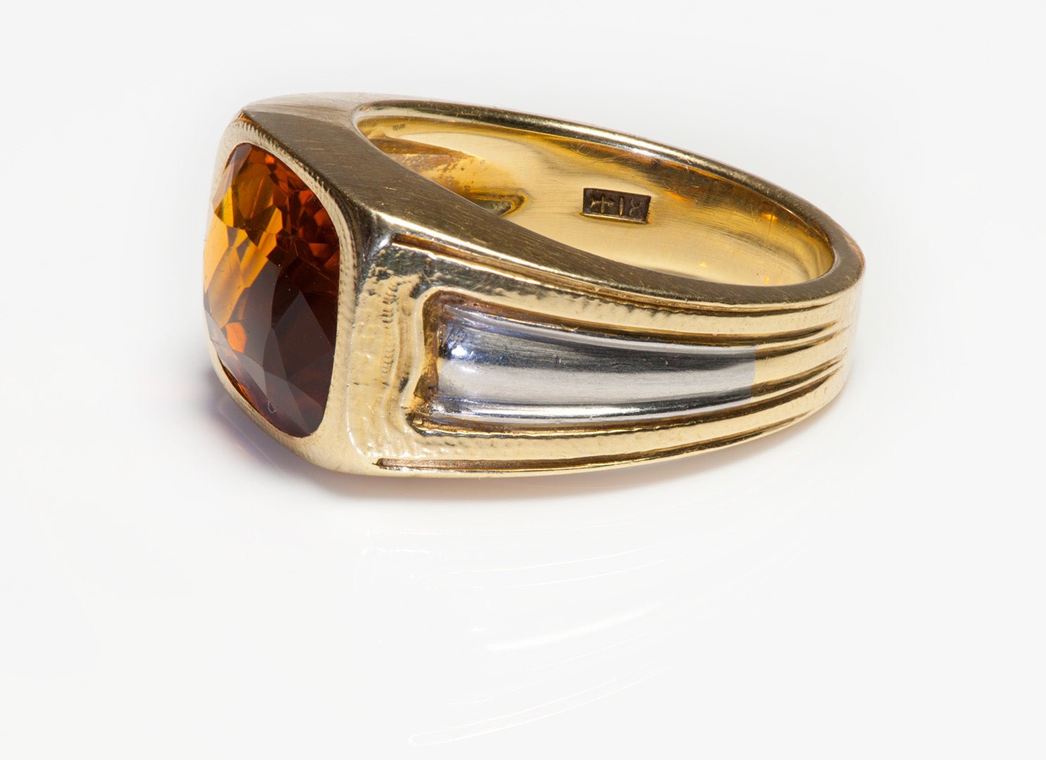 Antique 18K Gold Platinum Faceted Citrine Men's Ring - DSF Antique Jewelry