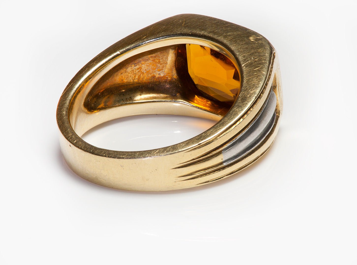 Antique 18K Gold Platinum Faceted Citrine Men's Ring
