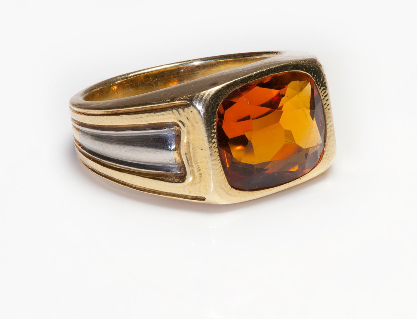 Antique 18K Gold Platinum Faceted Citrine Men's Ring - DSF Antique Jewelry
