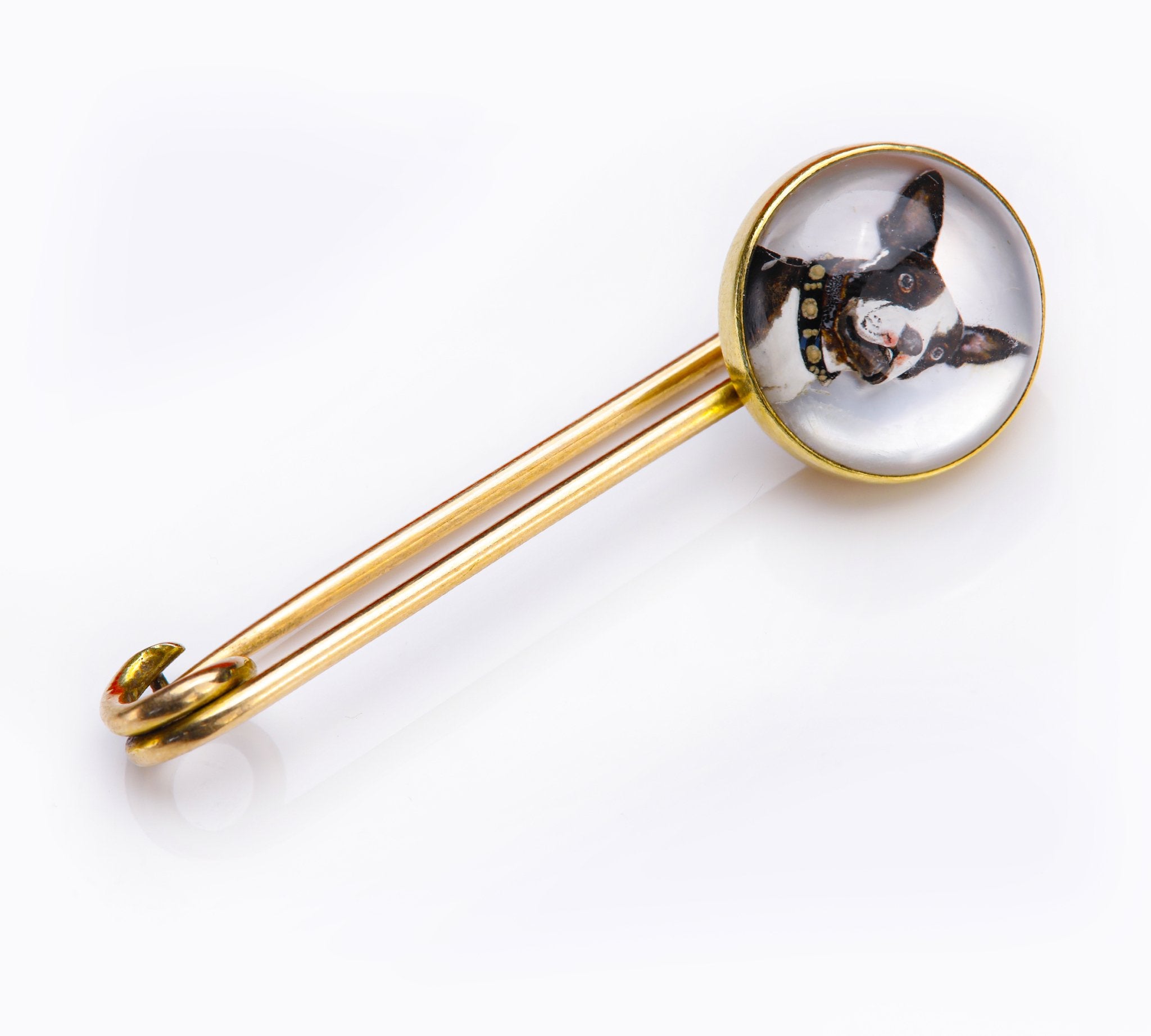 Antique 18K Gold Reverse Crystal Dog Scarf Pin