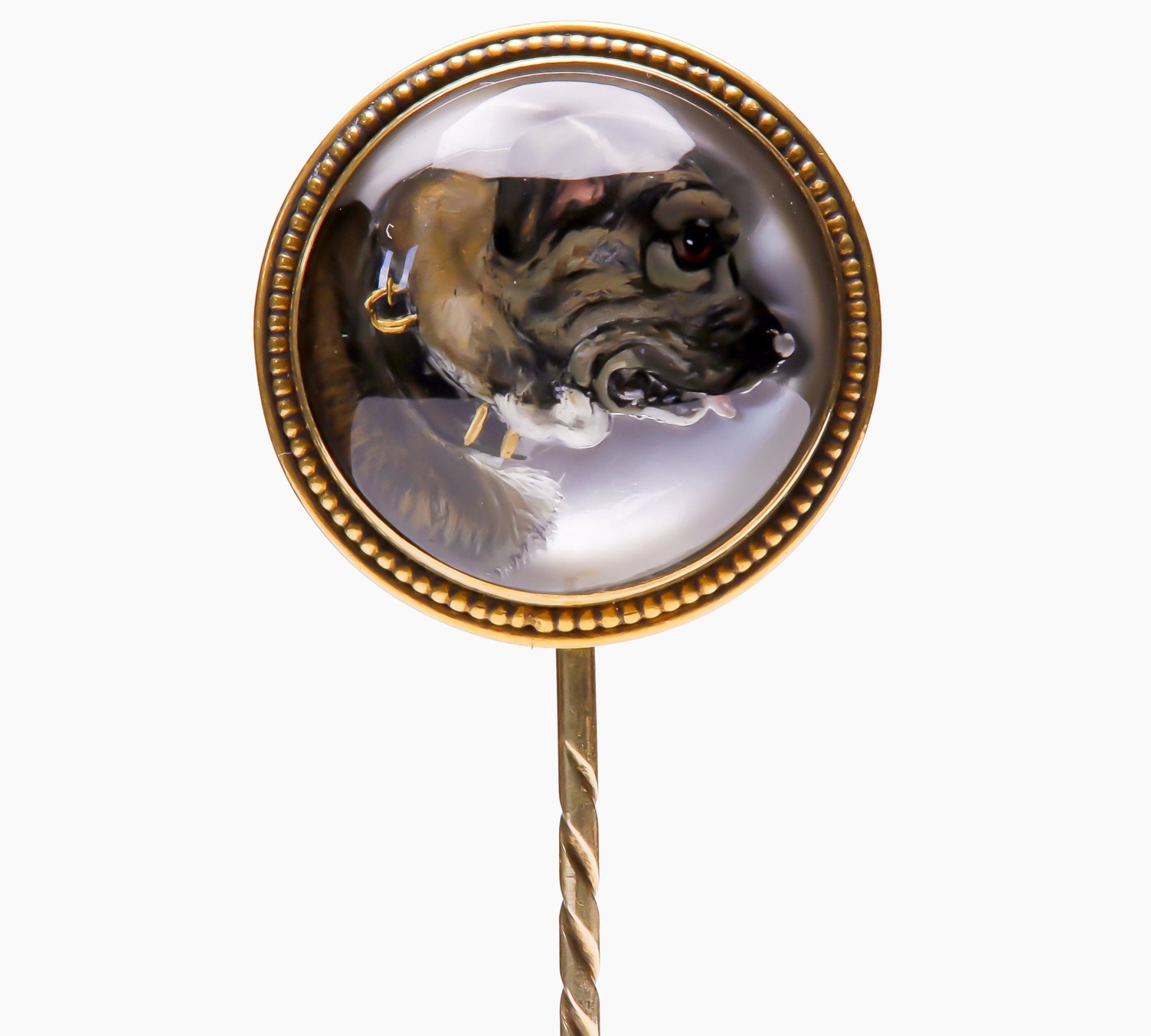 Antique 18K Gold Reverse Crystal Dog Stick Pin