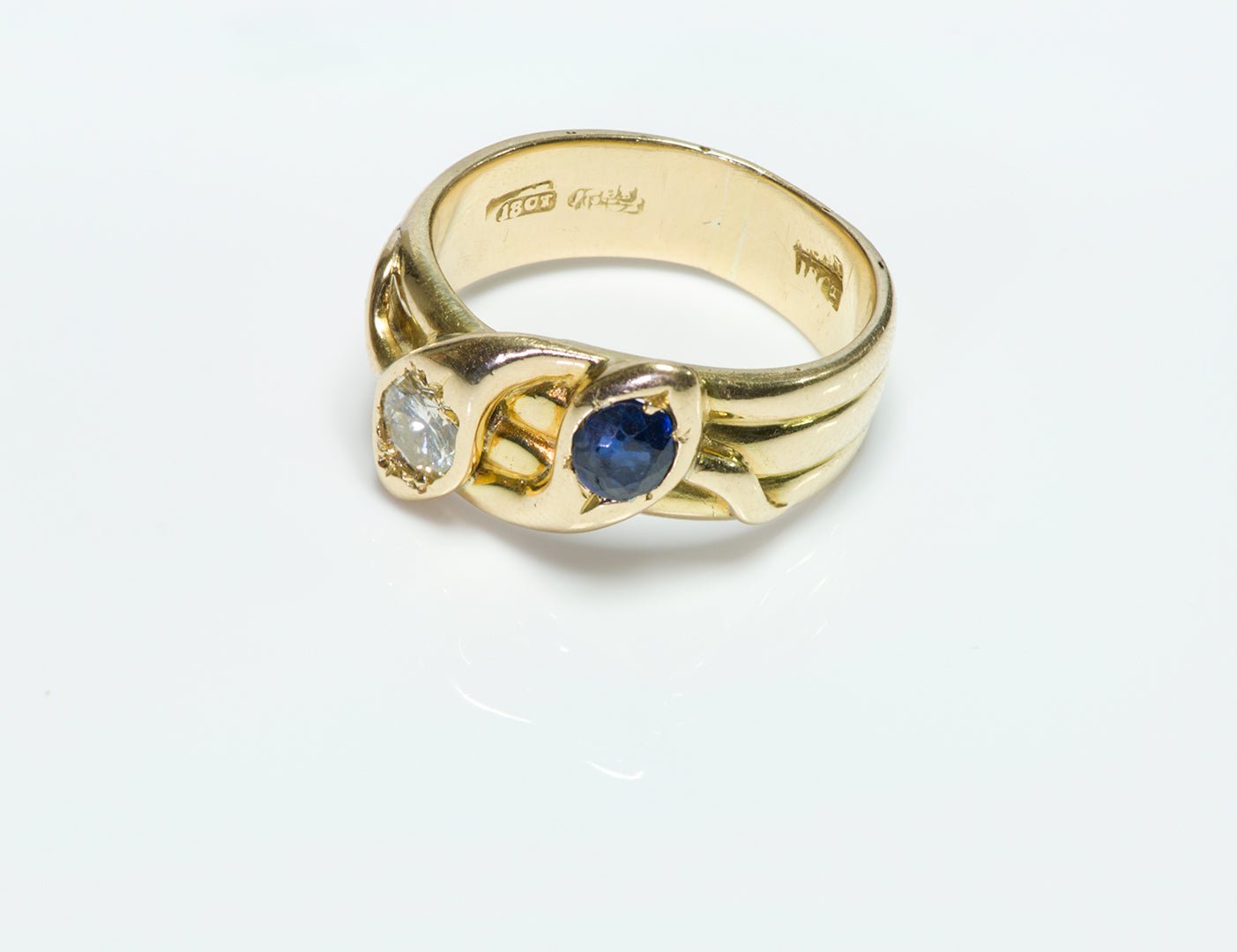 Antique 18K Yellow Gold Diamond and Sapphire Snake Ring - DSF Antique Jewelry
