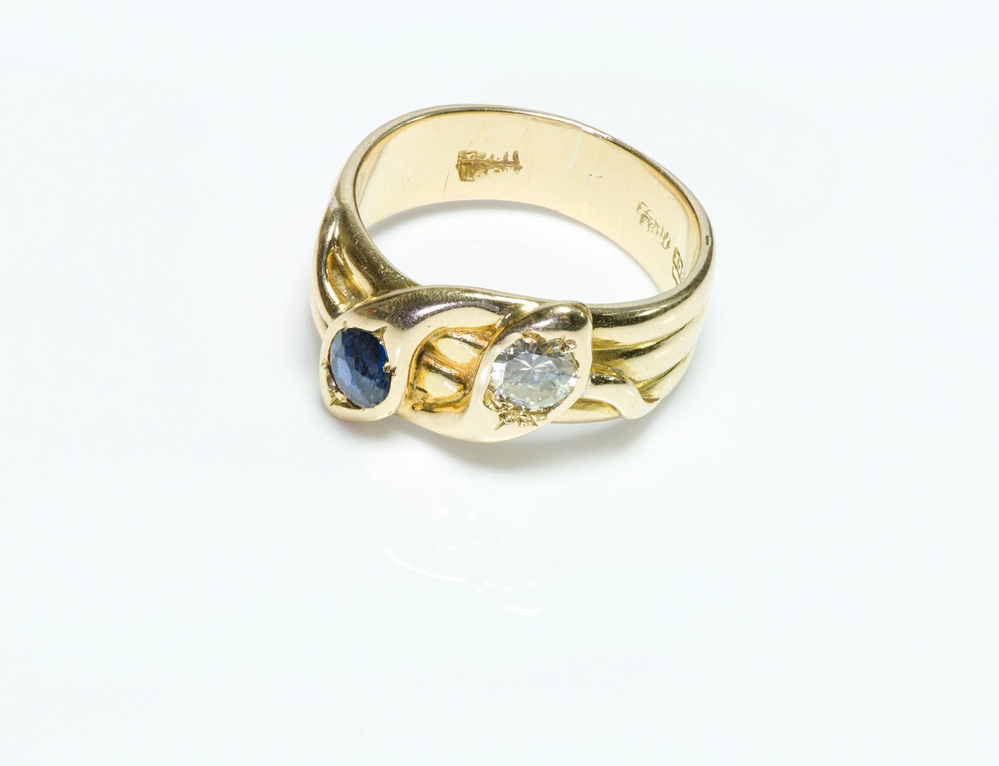 Antique 18K Yellow Gold Diamond and Sapphire Snake Ring