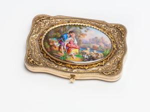 Antique 18K Yellow Gold Enamel Box Case