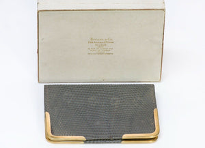 Antique 1900’s Tiffany & Co. Gray Lizard 18K Gold Corners Bifold Wallet