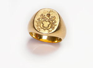 Antique 19K Yellow Gold Crest Men's Ring