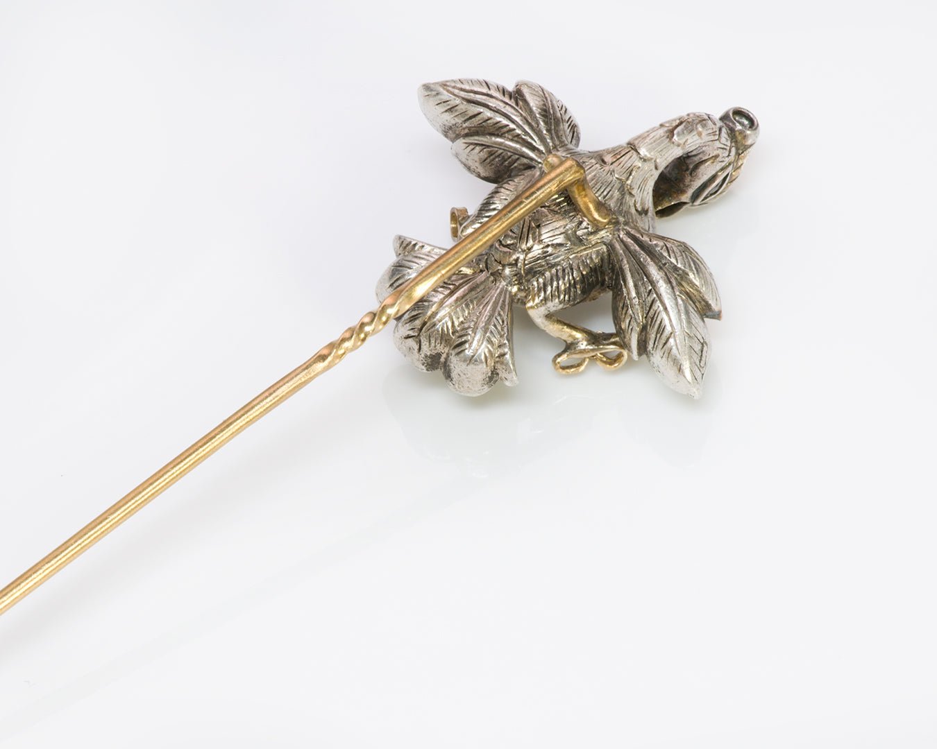 Antique 19th Century Chrysolite Silver Toped Gold Falcon Stick Pin - DSF Antique Jewelry