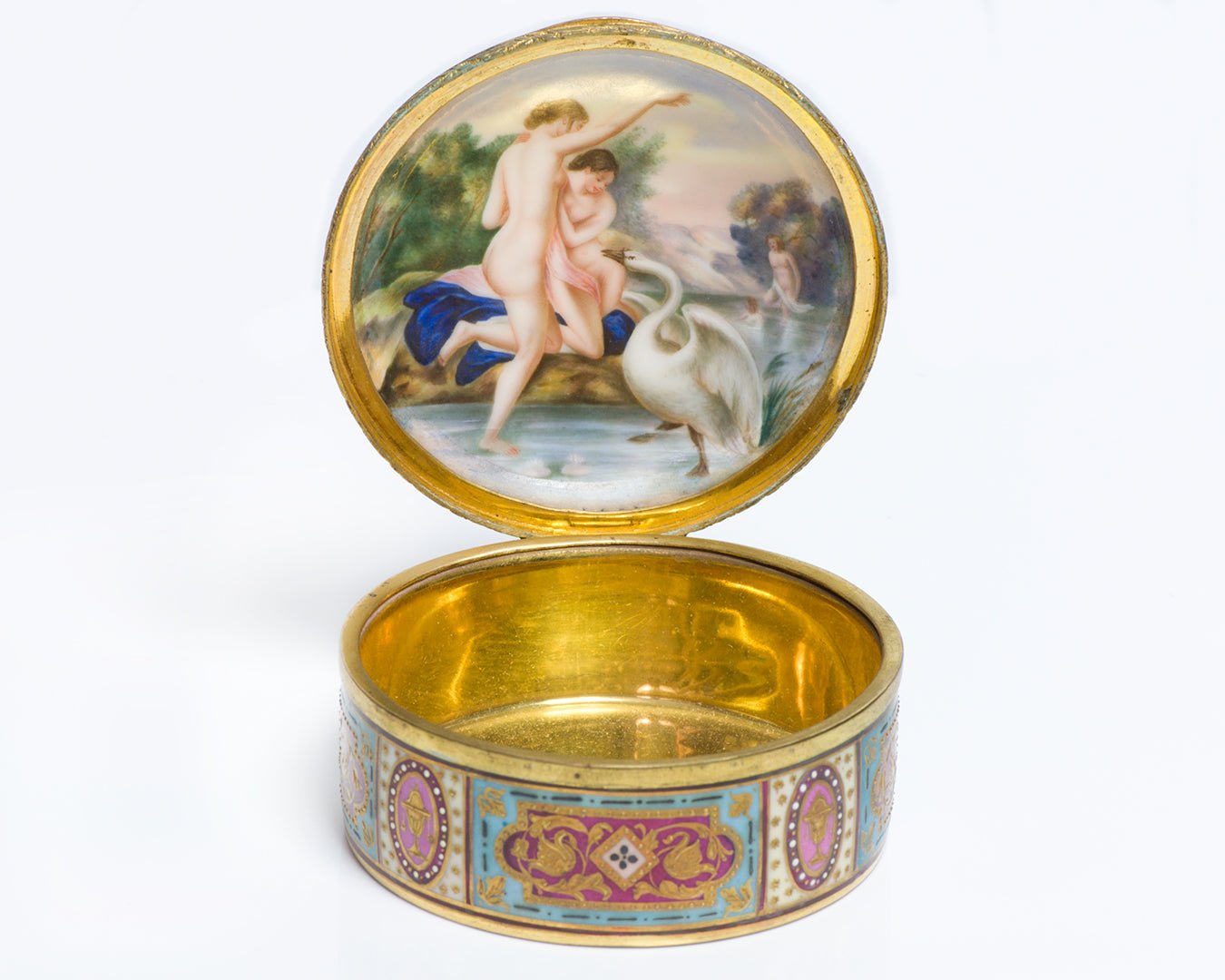 Antique 19th Century Nude Erotica Ladies Swan Cherubs Box
