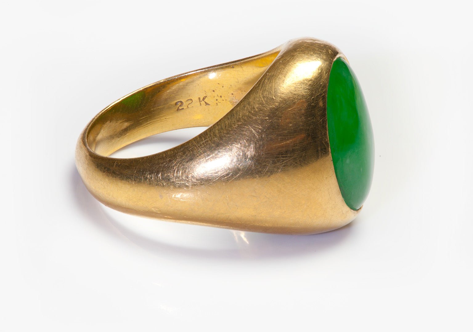Antique 22K Yellow Gold GIA Jadeite Jade Men's Ring - DSF Antique Jewelry