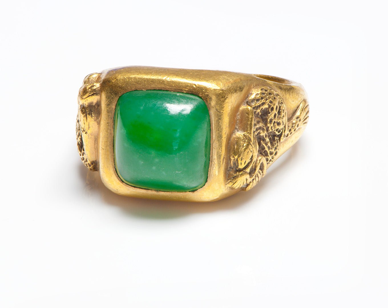 Antique 24K Gold GIA Jadeite Jade Men’s Ring - DSF Antique Jewelry
