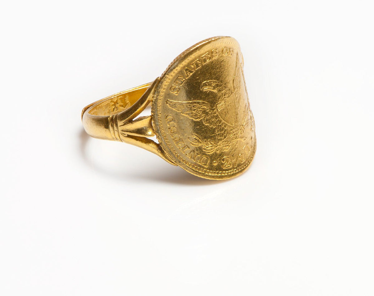 Antique 24K United States 2 1/2 Dollar Gold Coin Chinese Ring