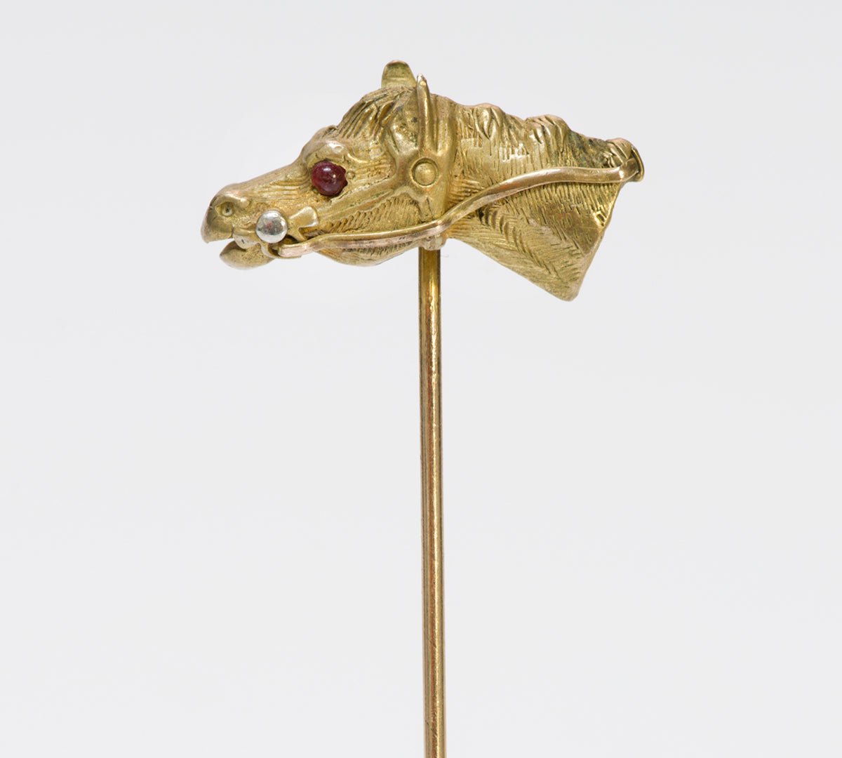 Antique 9K Gold Ruby Horse Stick Pin - DSF Antique Jewelry