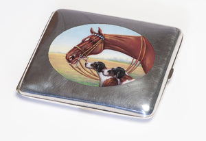 Antique Alpaca Enamel Horse Dogs Case