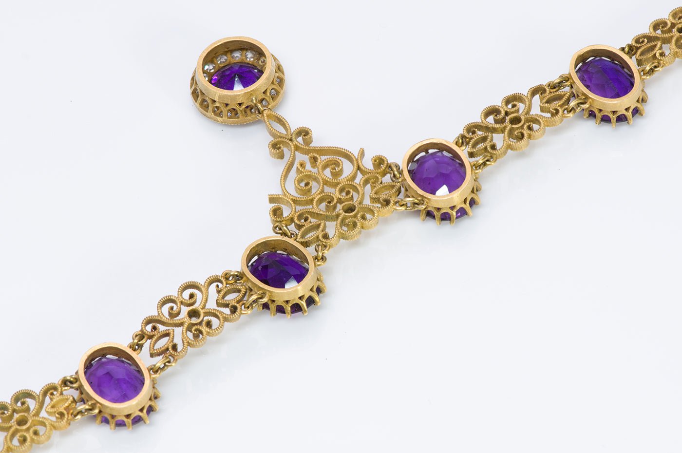 Antique Amethyst Diamond Gold Necklace - DSF Antique Jewelry
