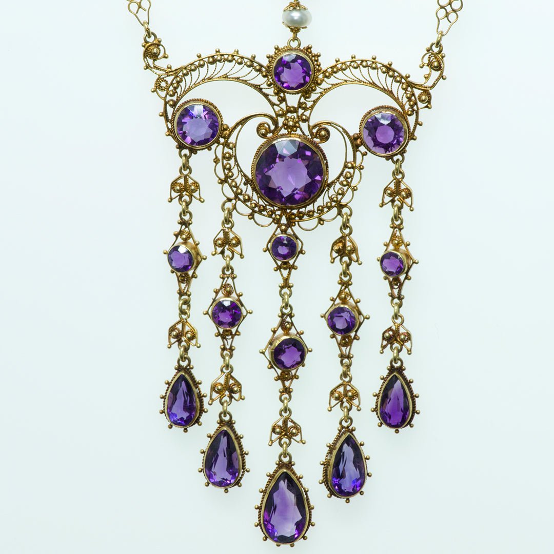 Antique Amethyst Filigree Gold Necklace - DSF Antique Jewelry