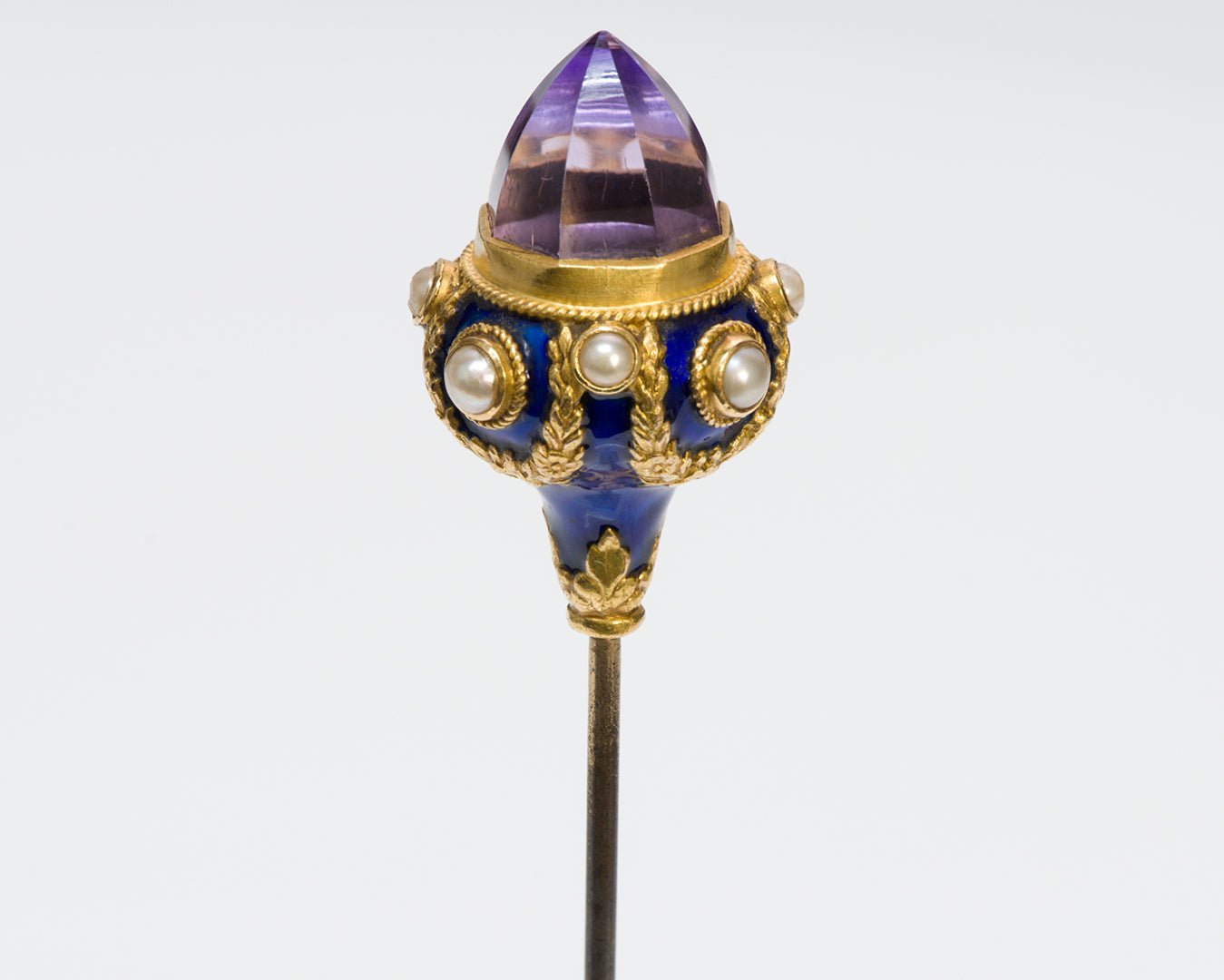 Antique Amethyst Gold Pearl & Enamel Hat Stick Pin