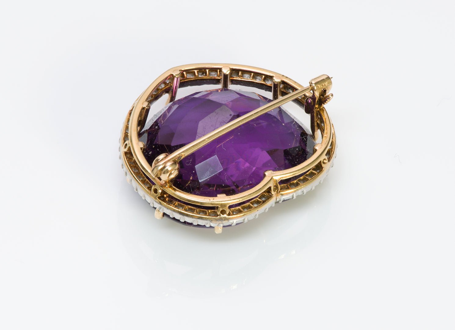 Antique Amethyst Heart Diamond Gold Brooch