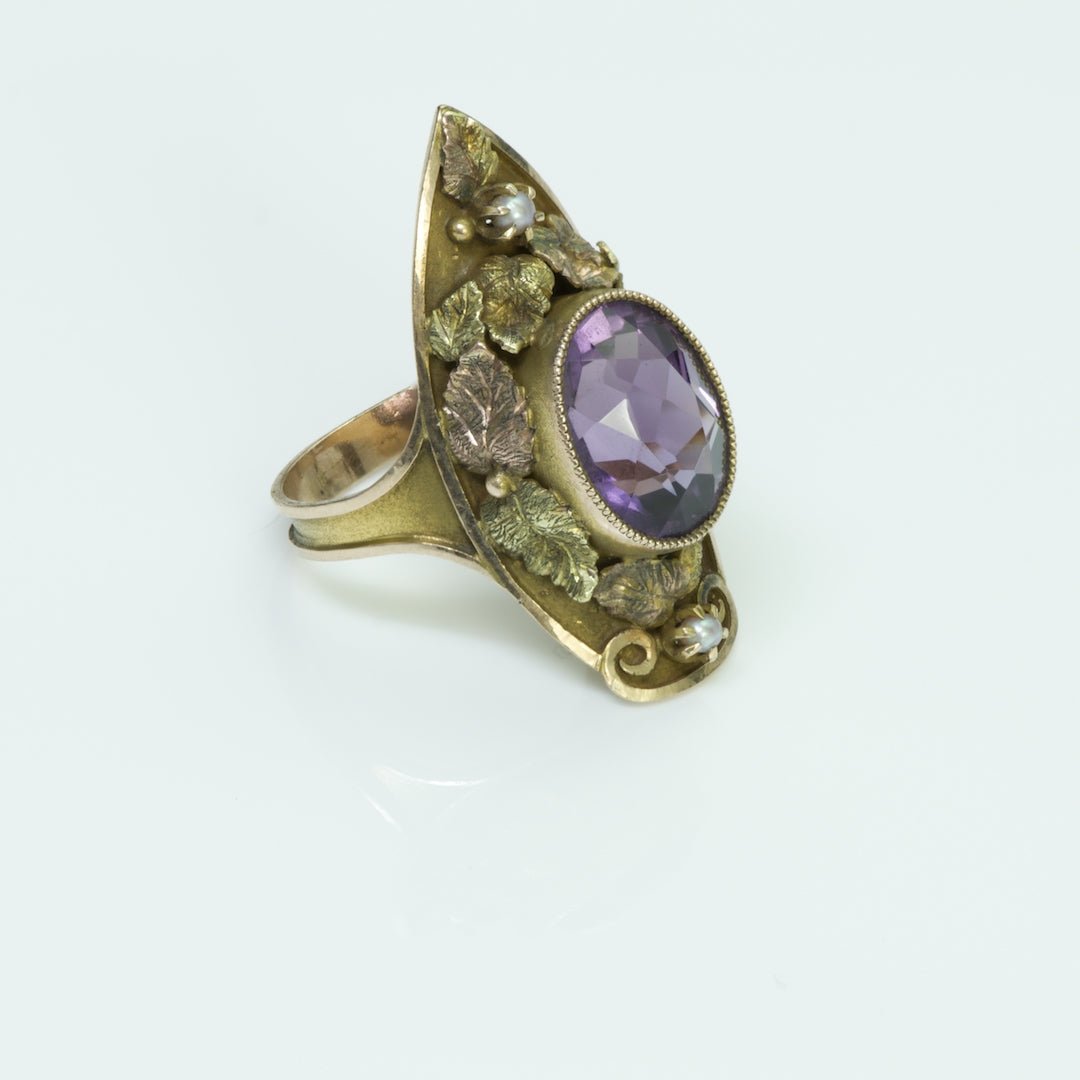 Antique Amethyst Pearl Gold Ring