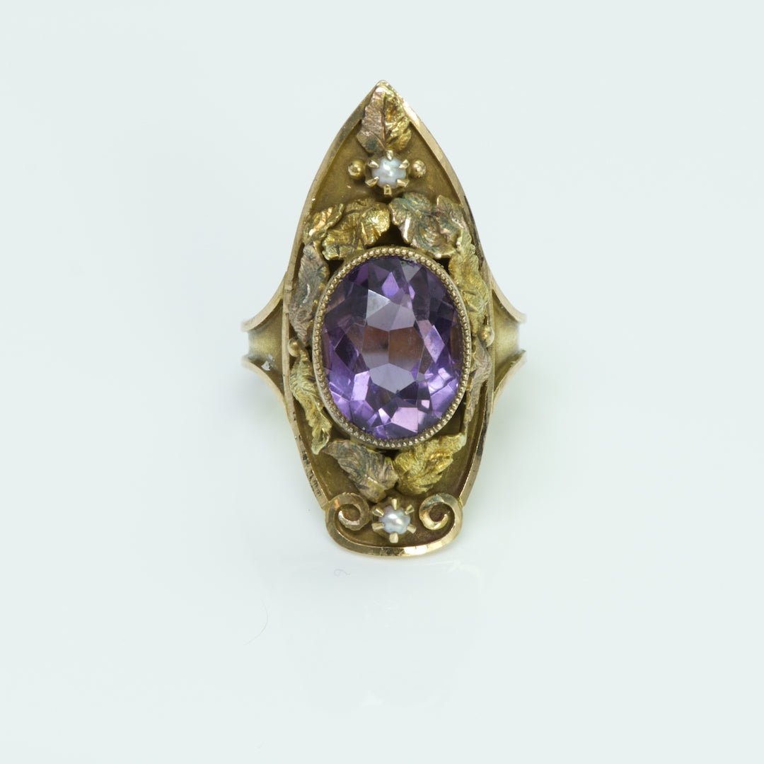 Antique Amethyst Pearl Gold Ring - DSF Antique Jewelry
