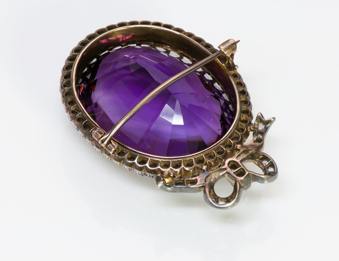 Antique Amethyst Rose Diamond Bow Brooch - DSF Antique Jewelry