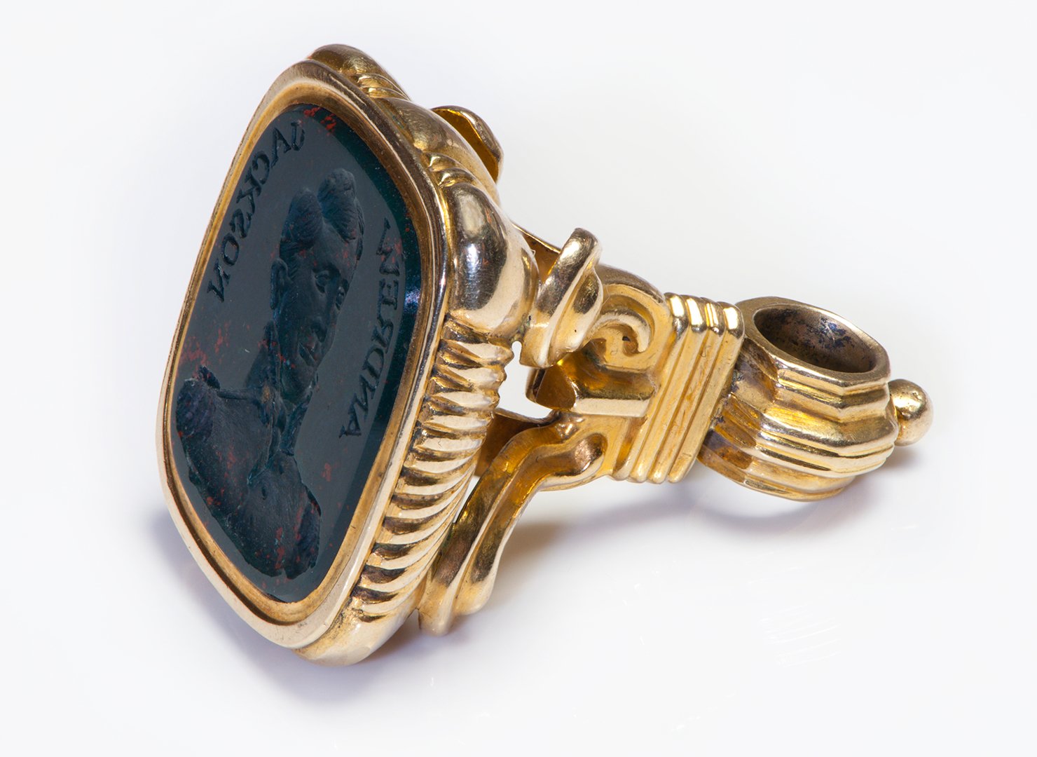 Antique Andrew Jackson Bloodstone Intaglio Gold Fob - DSF Antique Jewelry