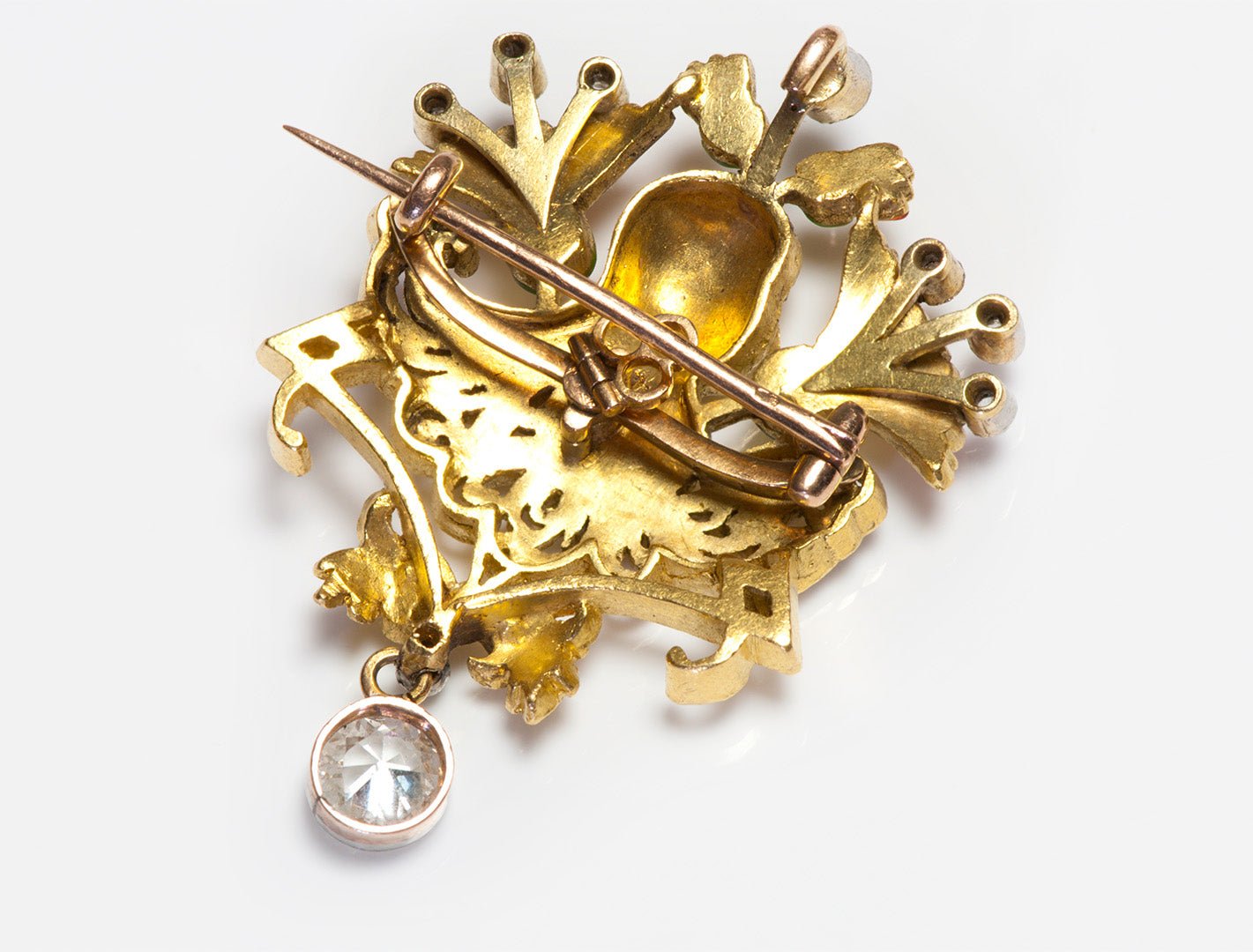 Antique Art Nouveau 18K Gold Lady Enamel Diamond Pendant Brooch - DSF Antique Jewelry