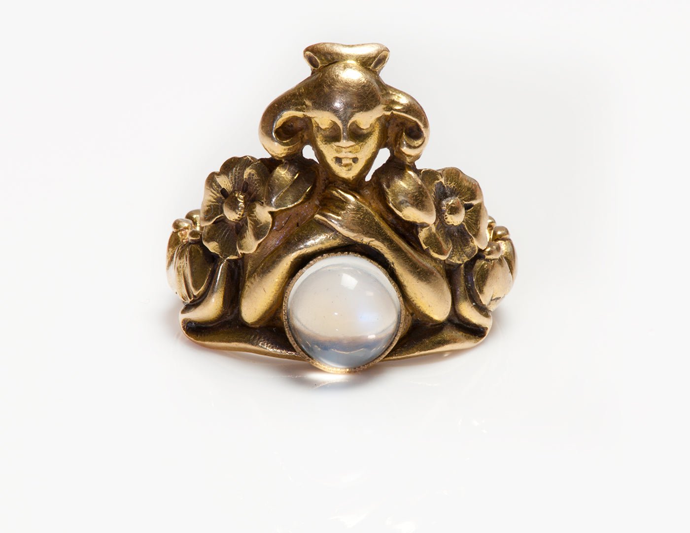 Antique Art Nouveau 18K Gold Moonstone Lady Ring