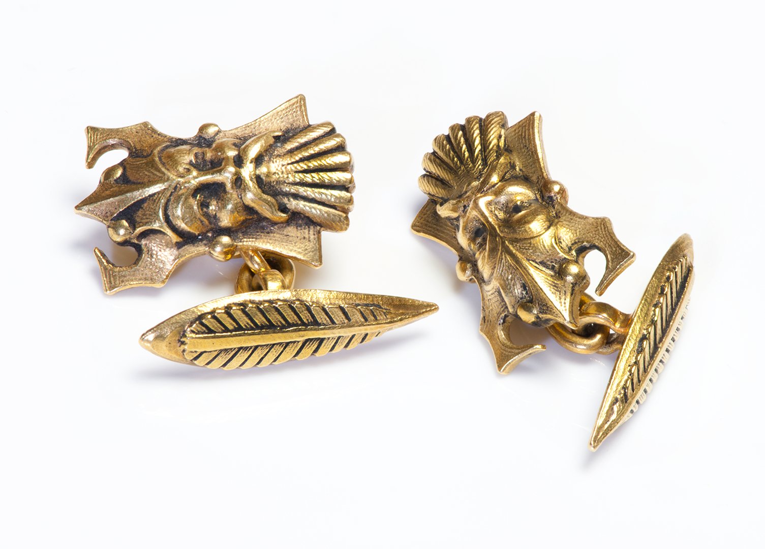 Antique Art Nouveau 18K Gold Viking Cufflinks